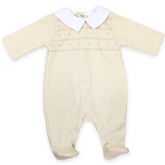 beige baby cotton sleep suit