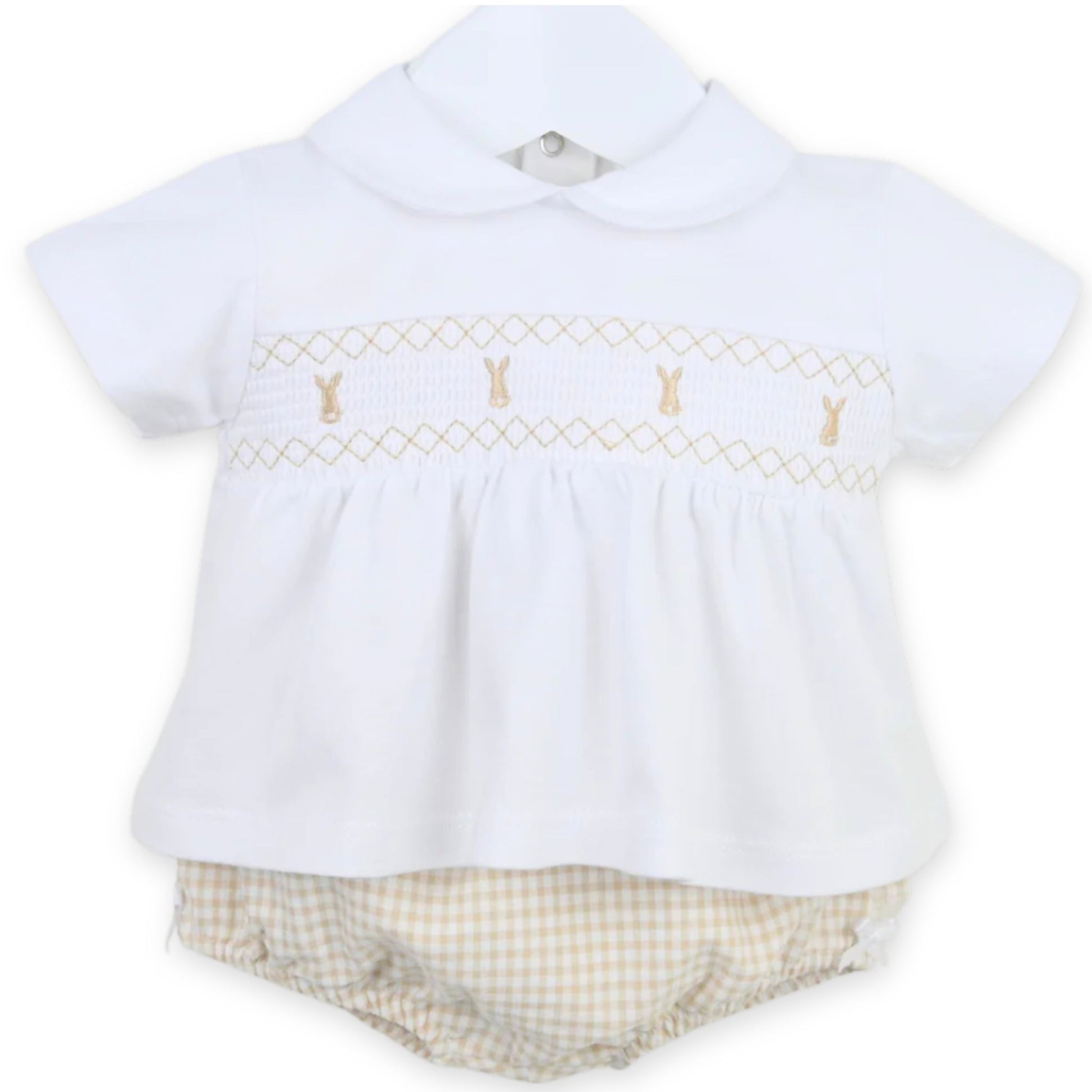 baby girls beige checked summer outfit