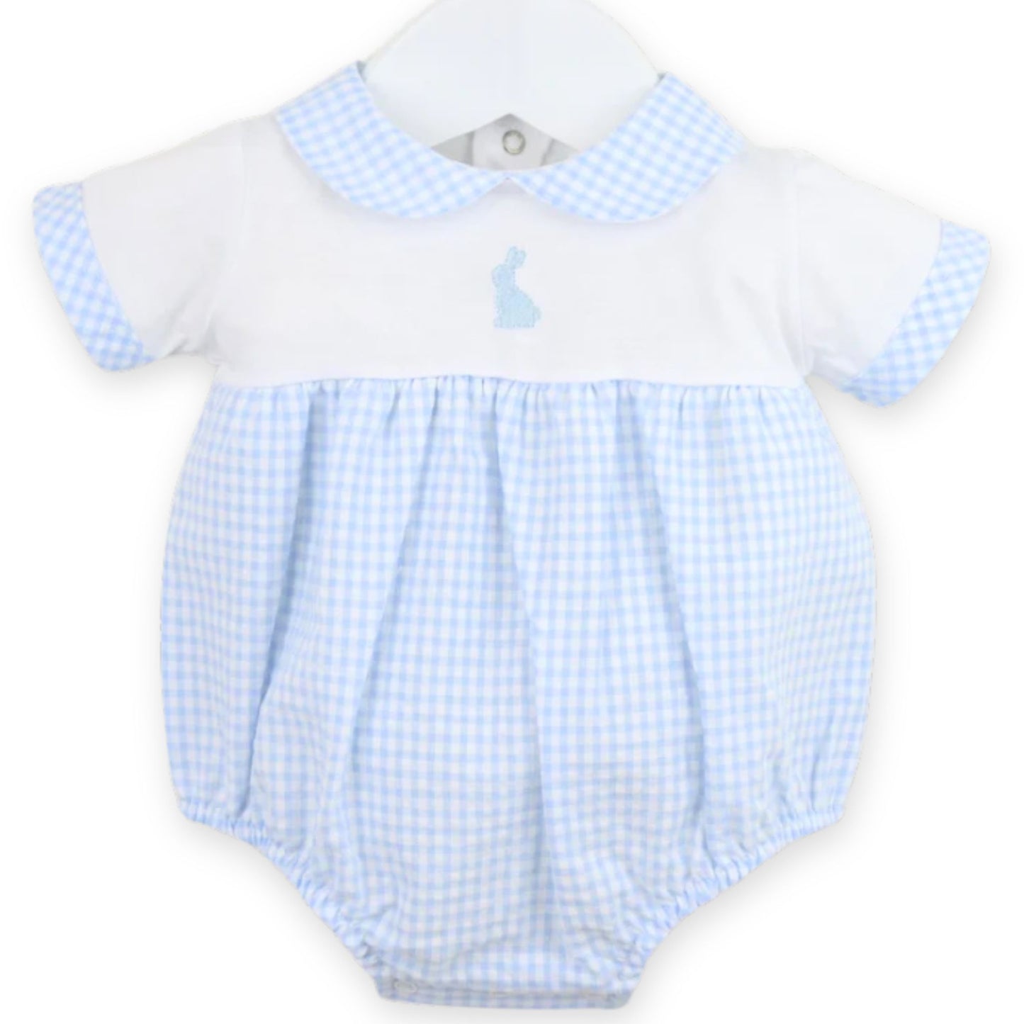 BABY BOYS CHECKED RABBIT BLUE AND WHITE ROMPER