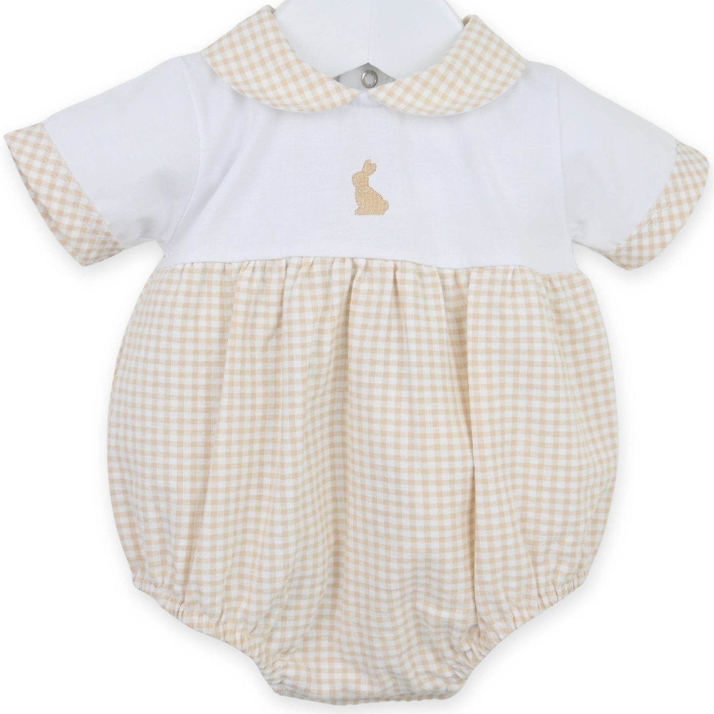Baby unisex rabbit checked romper white and beige