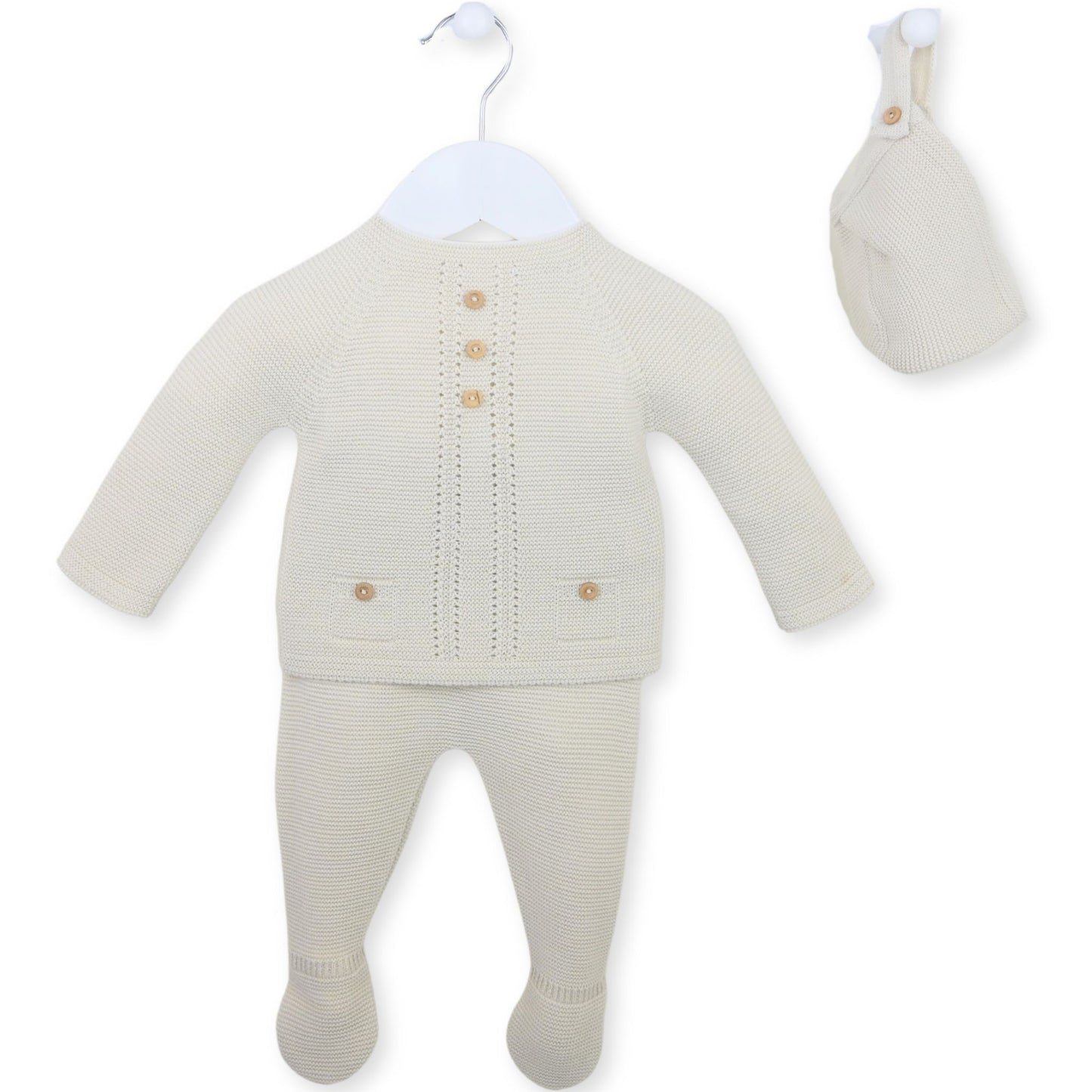 BEIGE KNITTED THREE PIECE OUTFIT PEX BABY BOYS