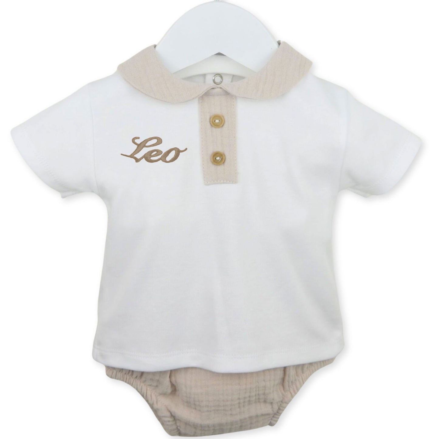 baby boys summer set white and beige personalised outfit