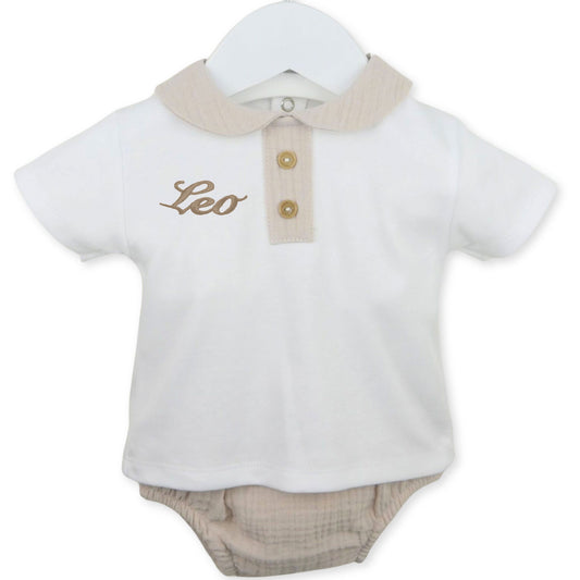 baby boys summer set white and beige personalised outfit