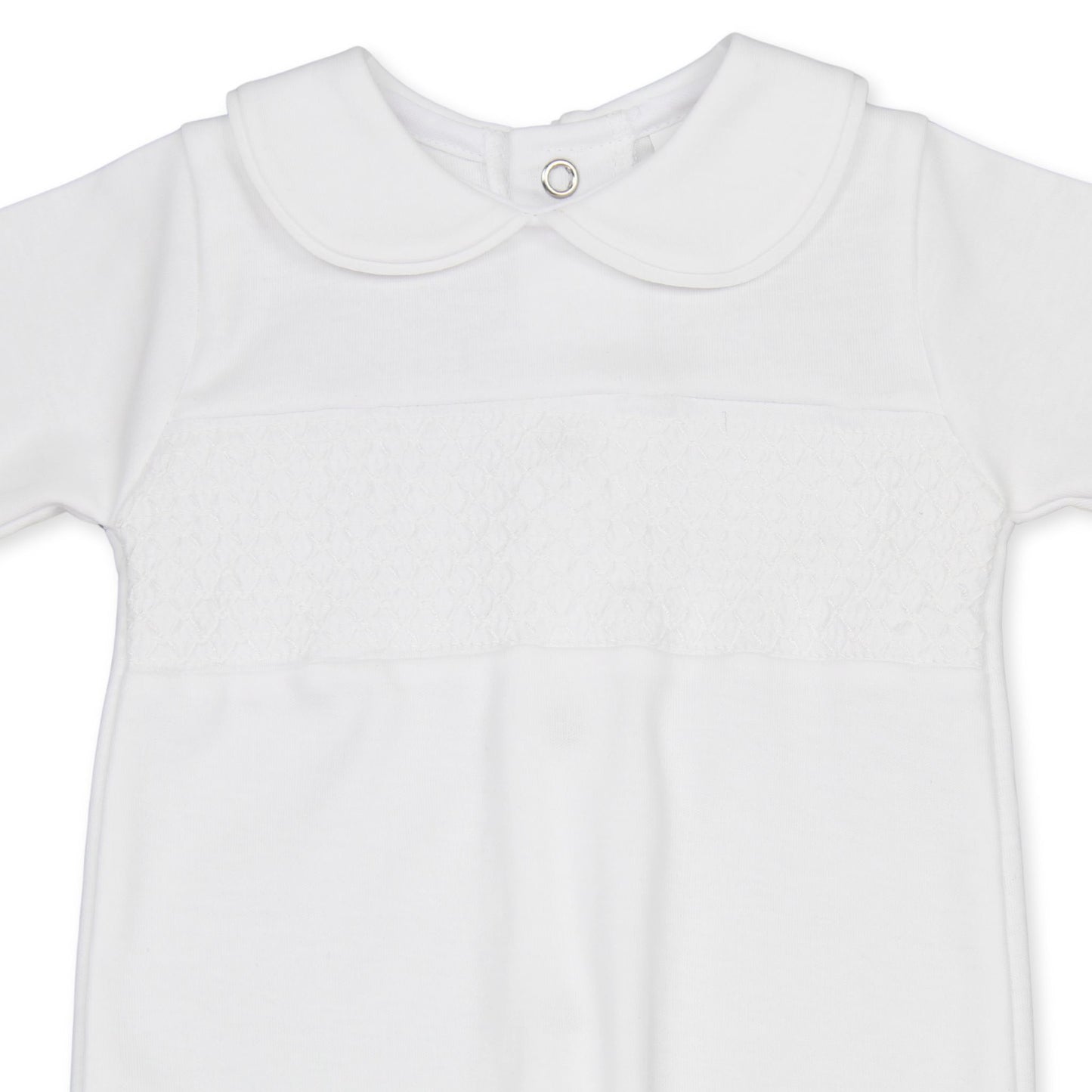 Baby Unisex White Sleepsuit / All in One with Smocking