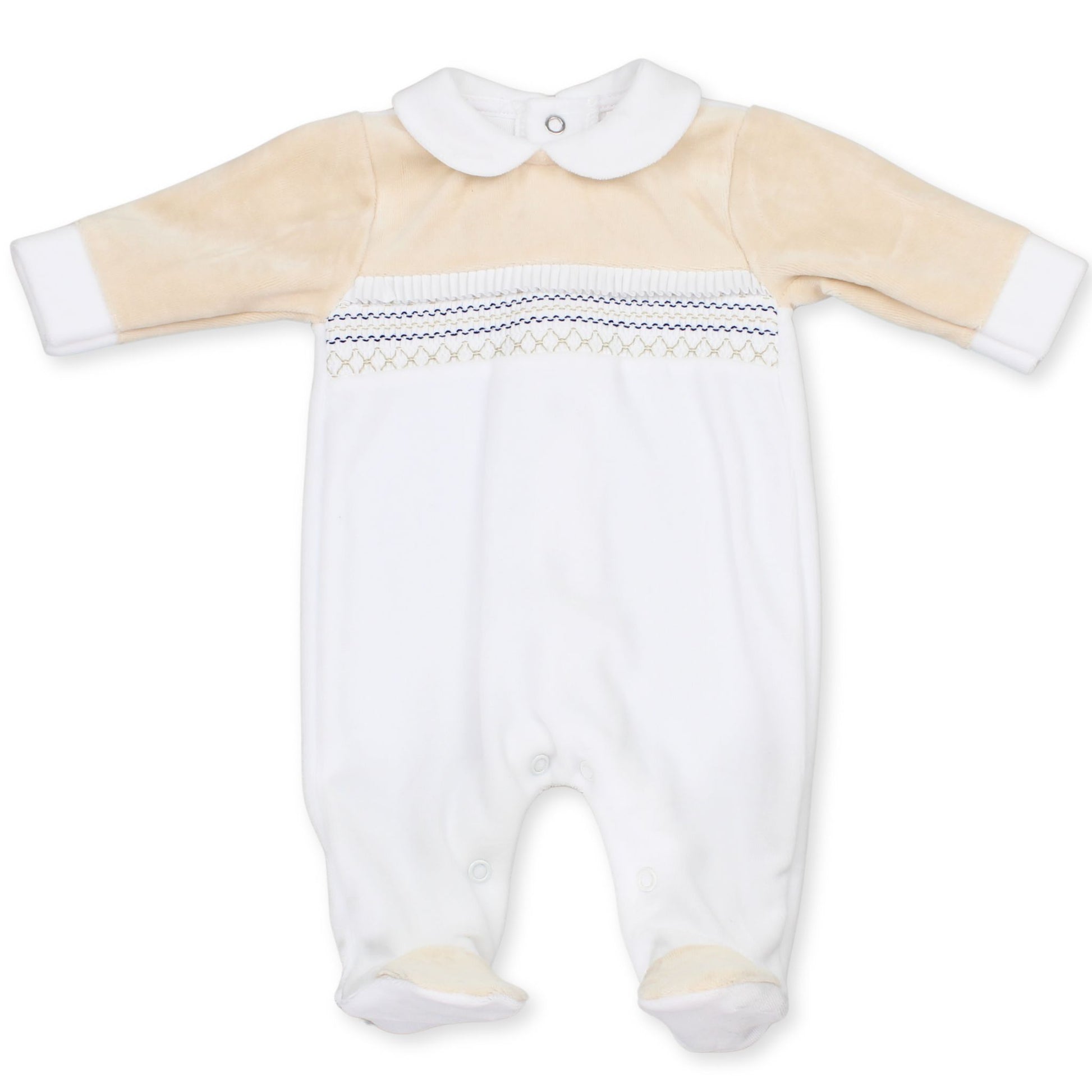 baby boys velour sleepsuit in beige