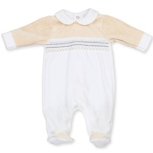 baby boys velour sleepsuit in beige