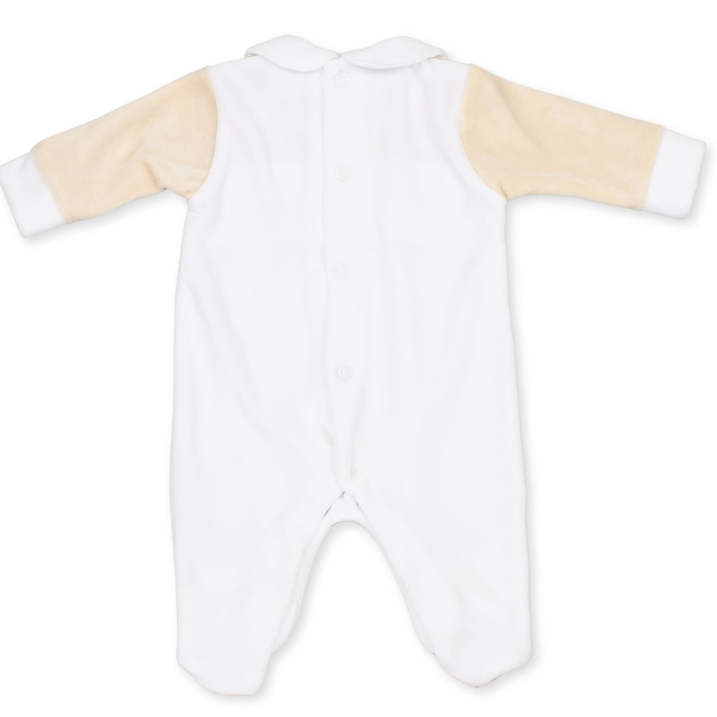 Baby Boys Velour Smocked Sleepsuit with Trim - Beige