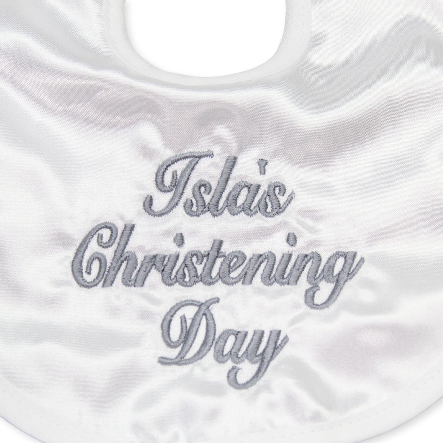 personalised christening bib satin white