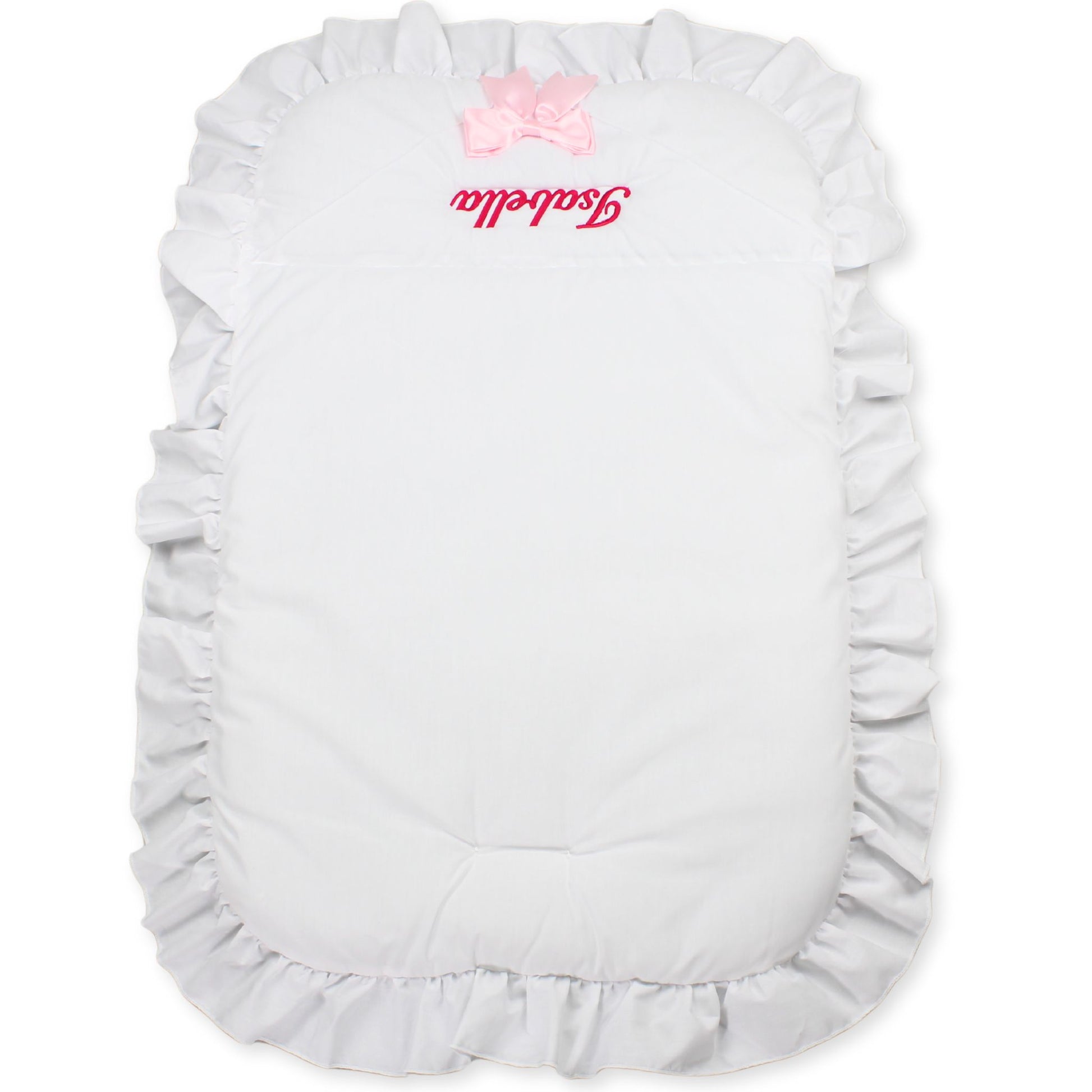 baby girls white pramset with pink bow