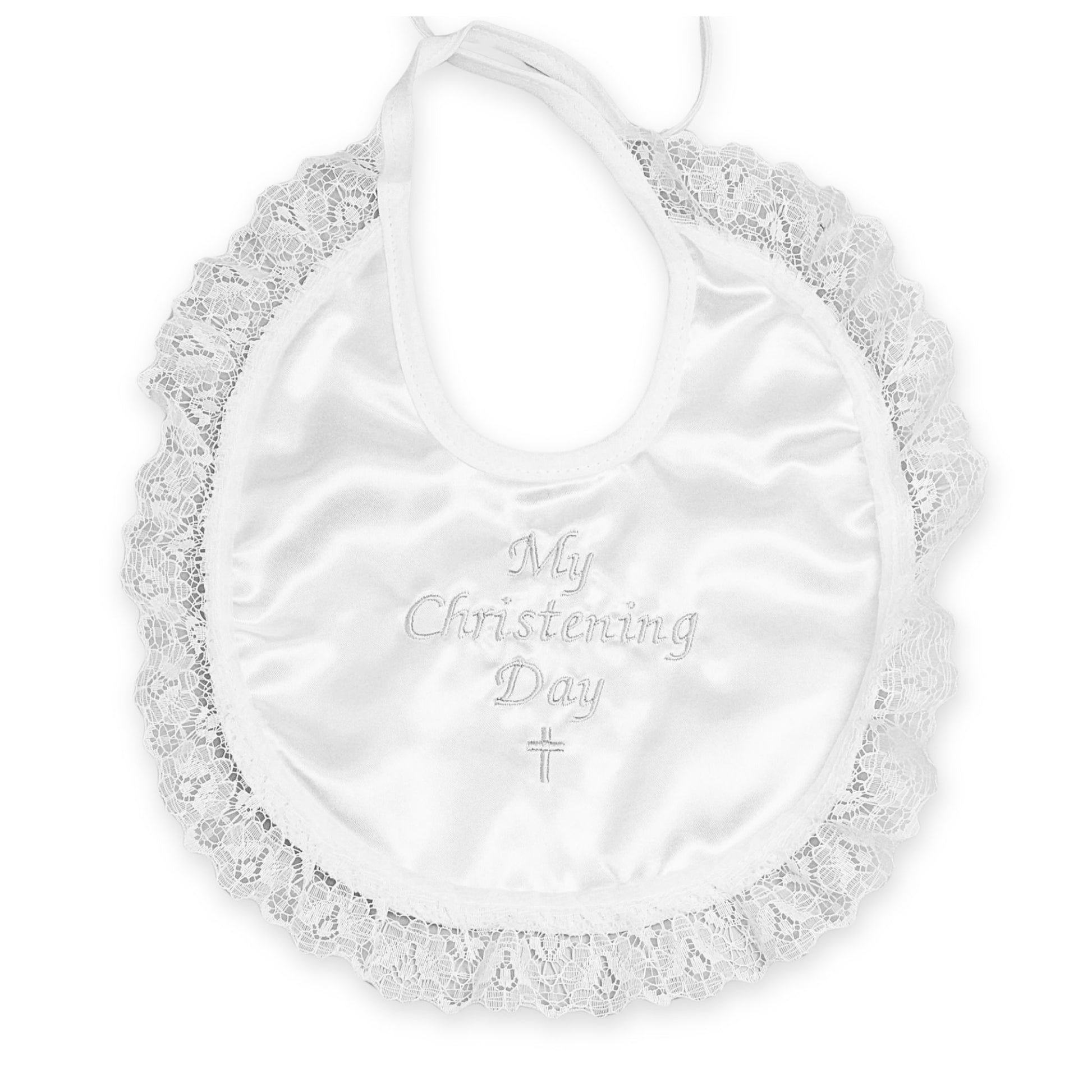 Christening Bib With Lace Detail