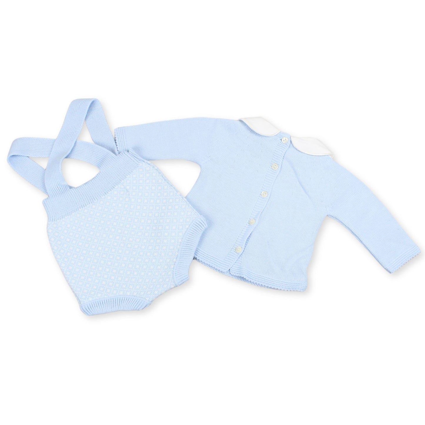 Baby Boys Blue Knitted Outfit - Jam Pants, Braces and Jumper