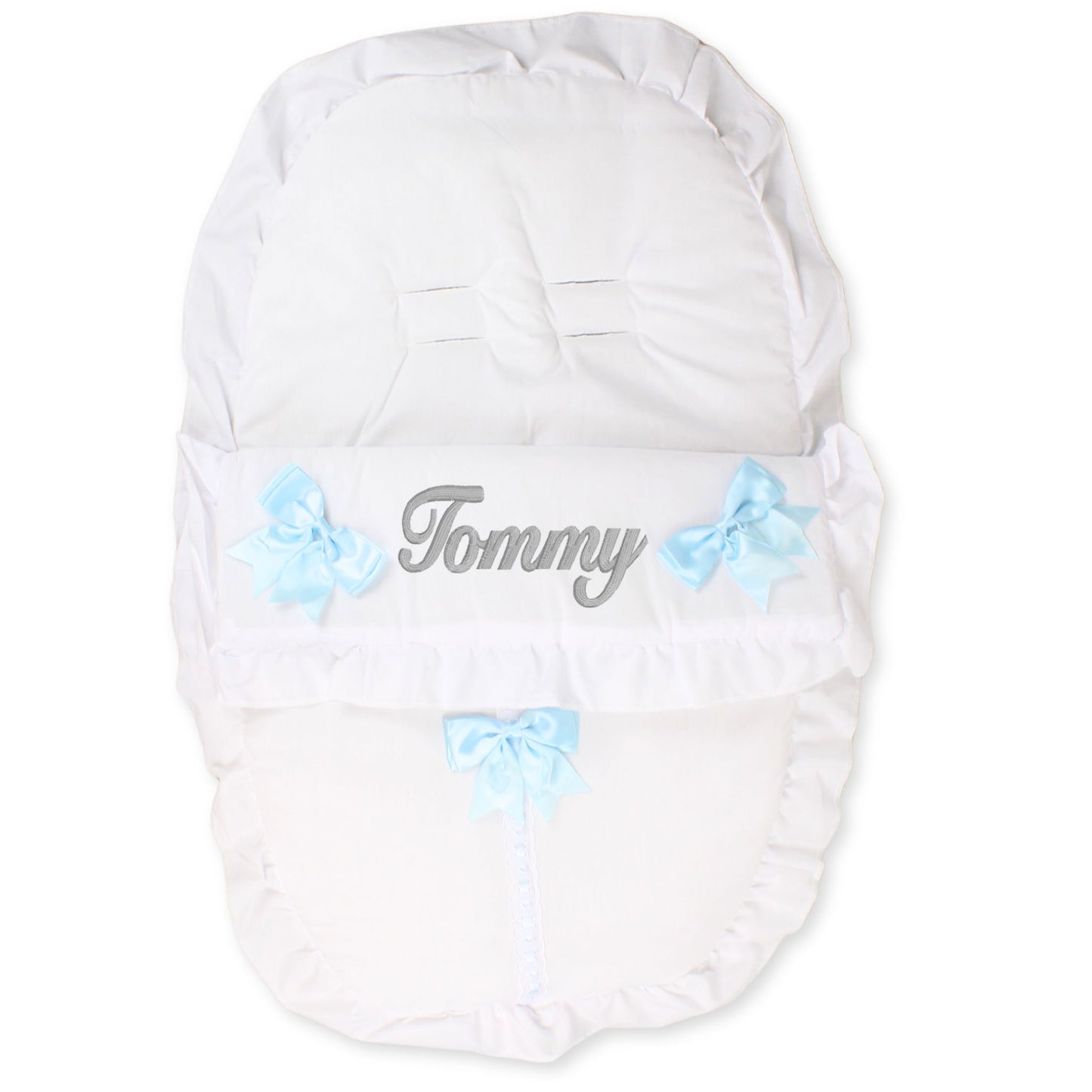 baby boys white and blue car seat cosy toes personalsied