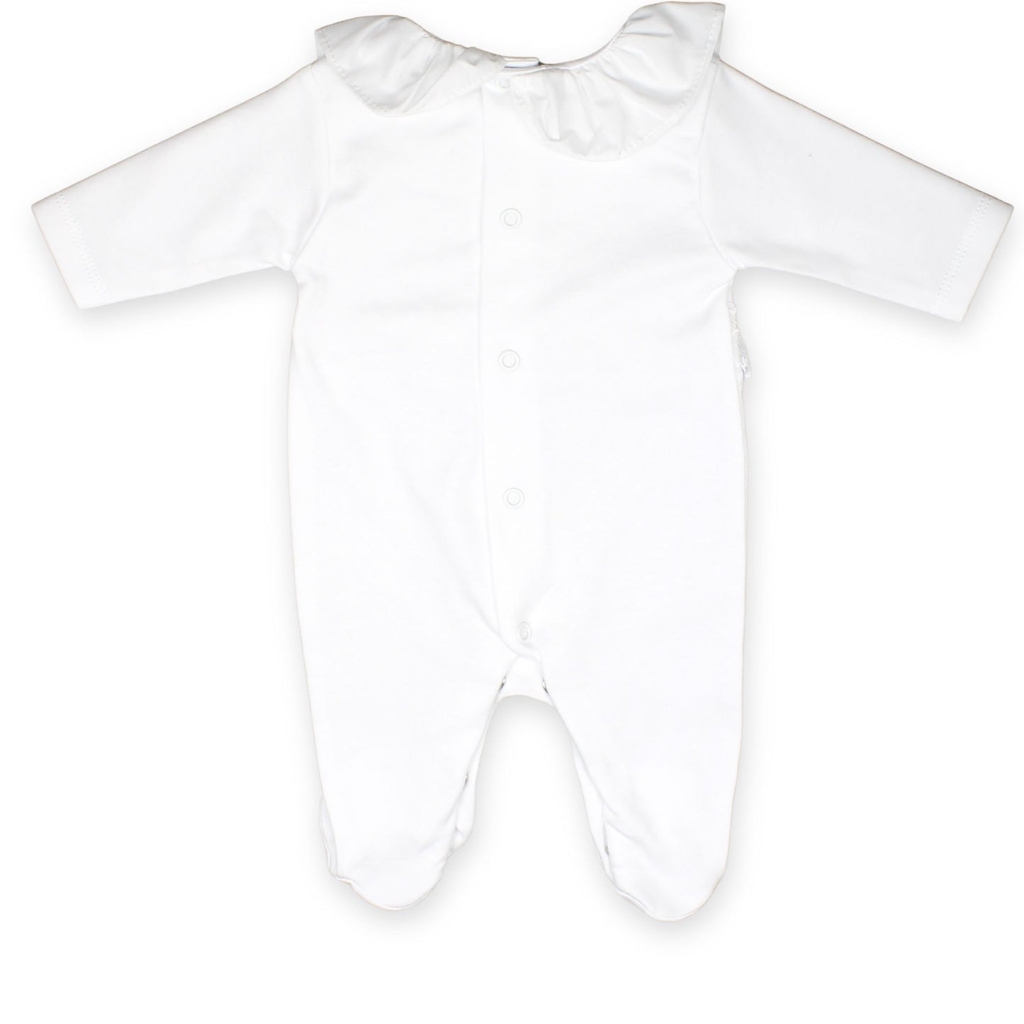 Baby Girls Velour Baby Grow / Sleepsuit with Lace - White