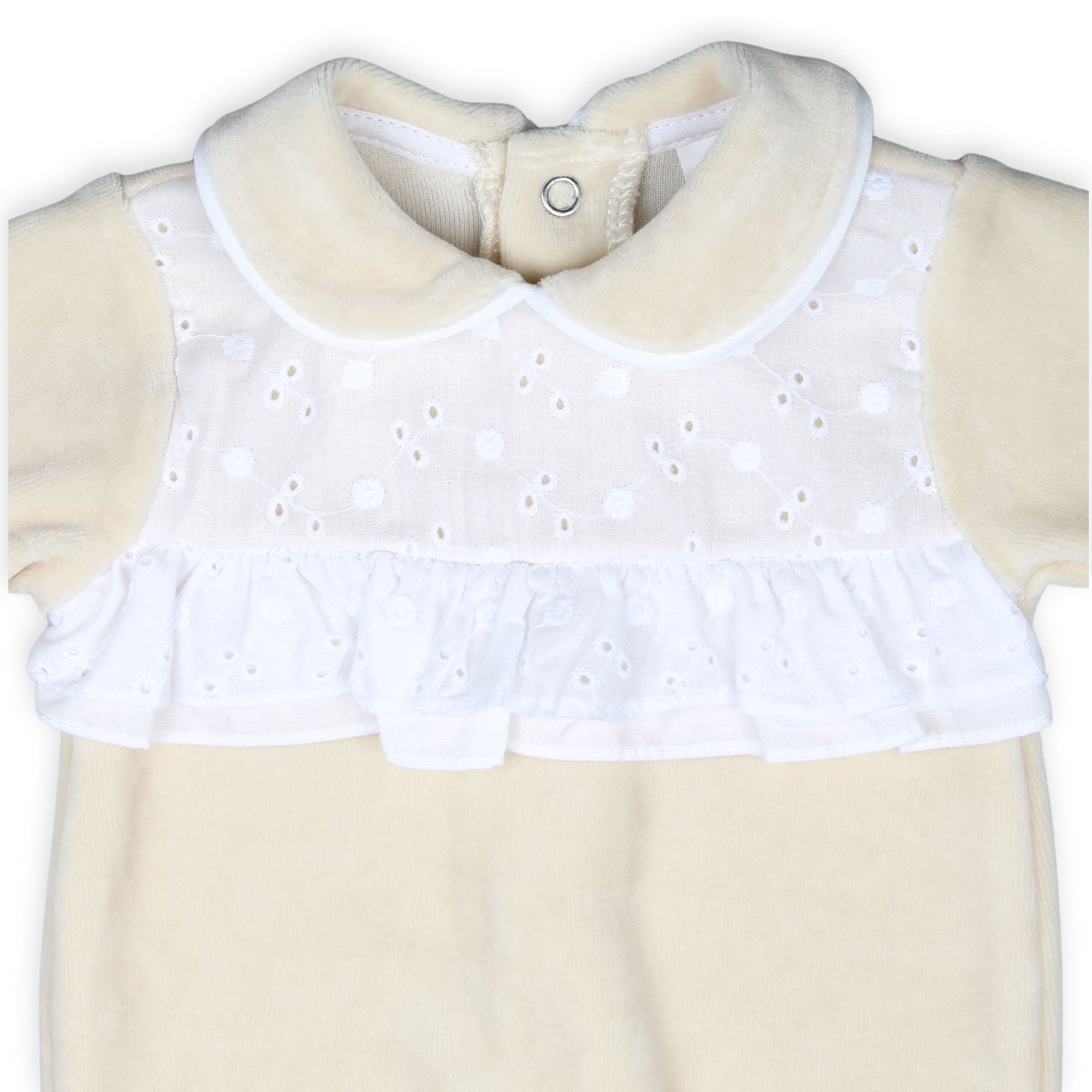 Baby Girls Velour Baby Grow / Sleepsuit with Broderie Anglaise