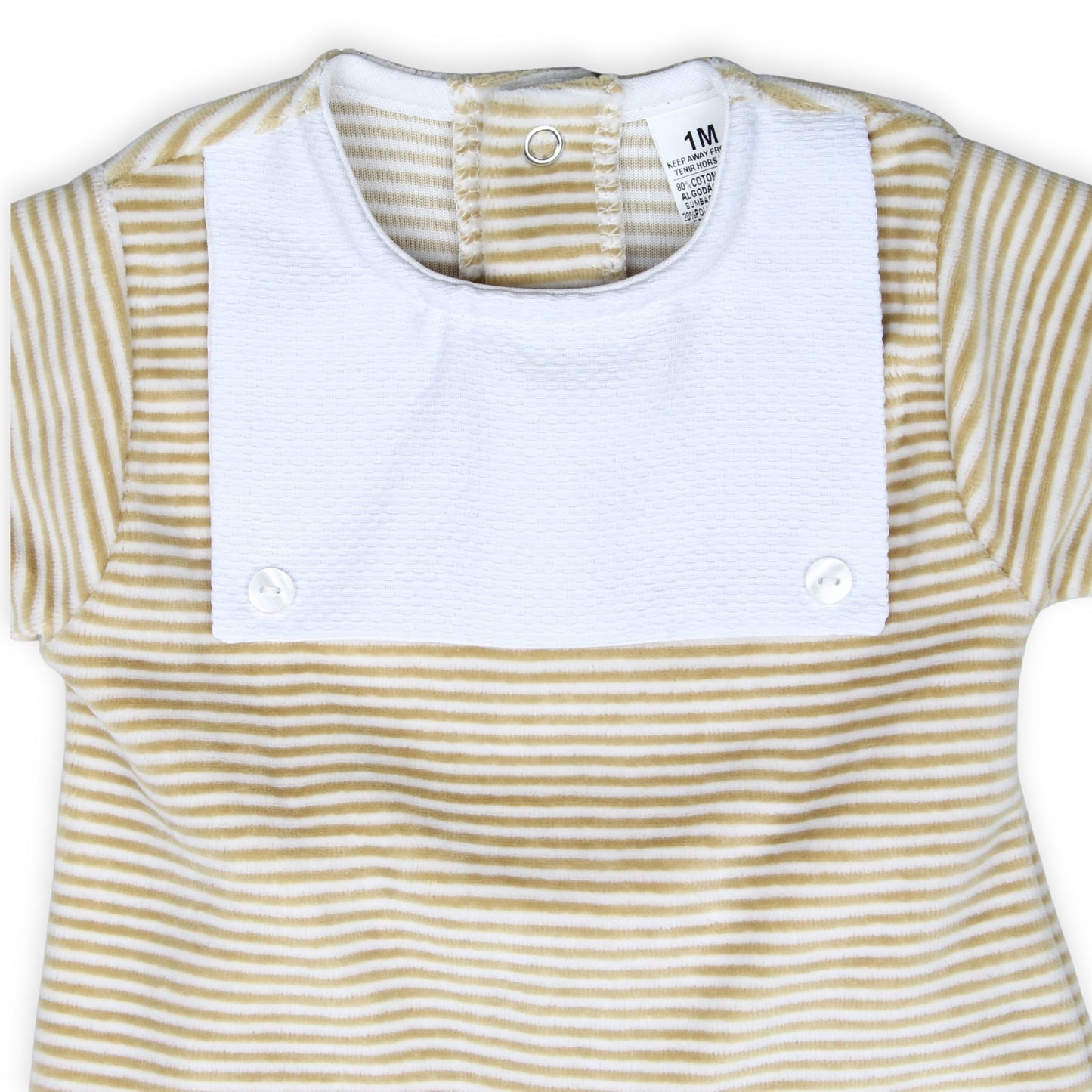Unisex - Two Piece Velour Baby Outfit with Stripes- Beige