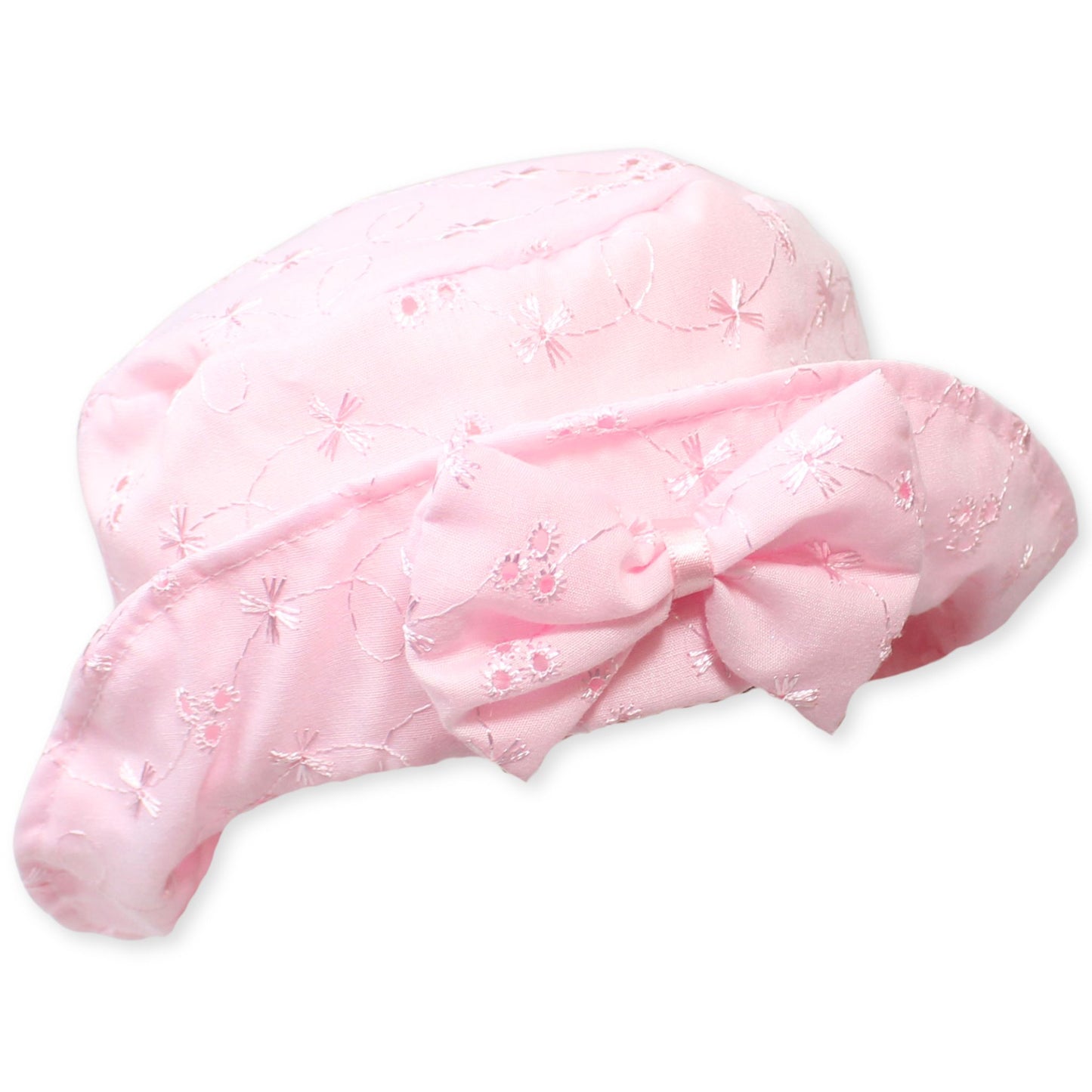 Baby Girls Pink Summer Hat With Broderie Anglaise sunhat
