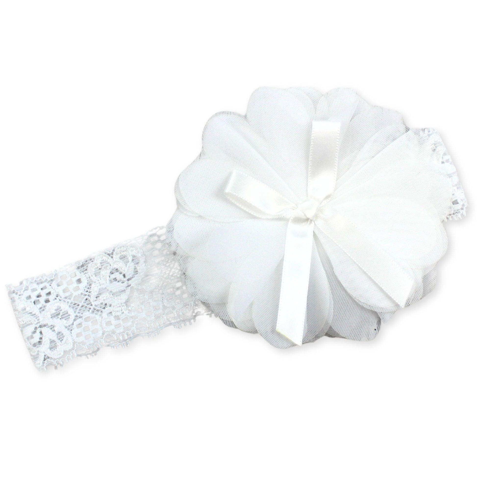 baby girls white lace flower headband with bow