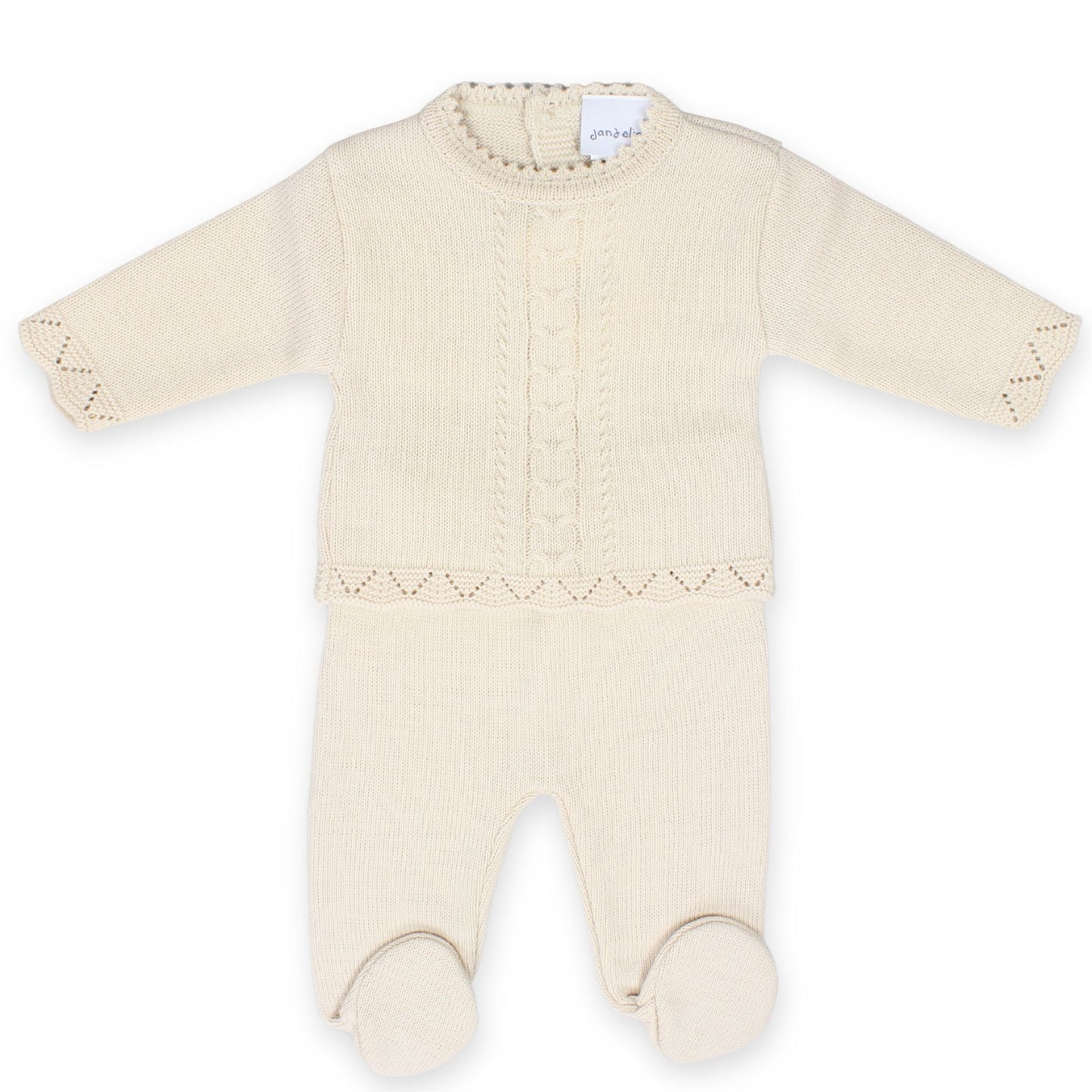 beige two piece knitted outfit