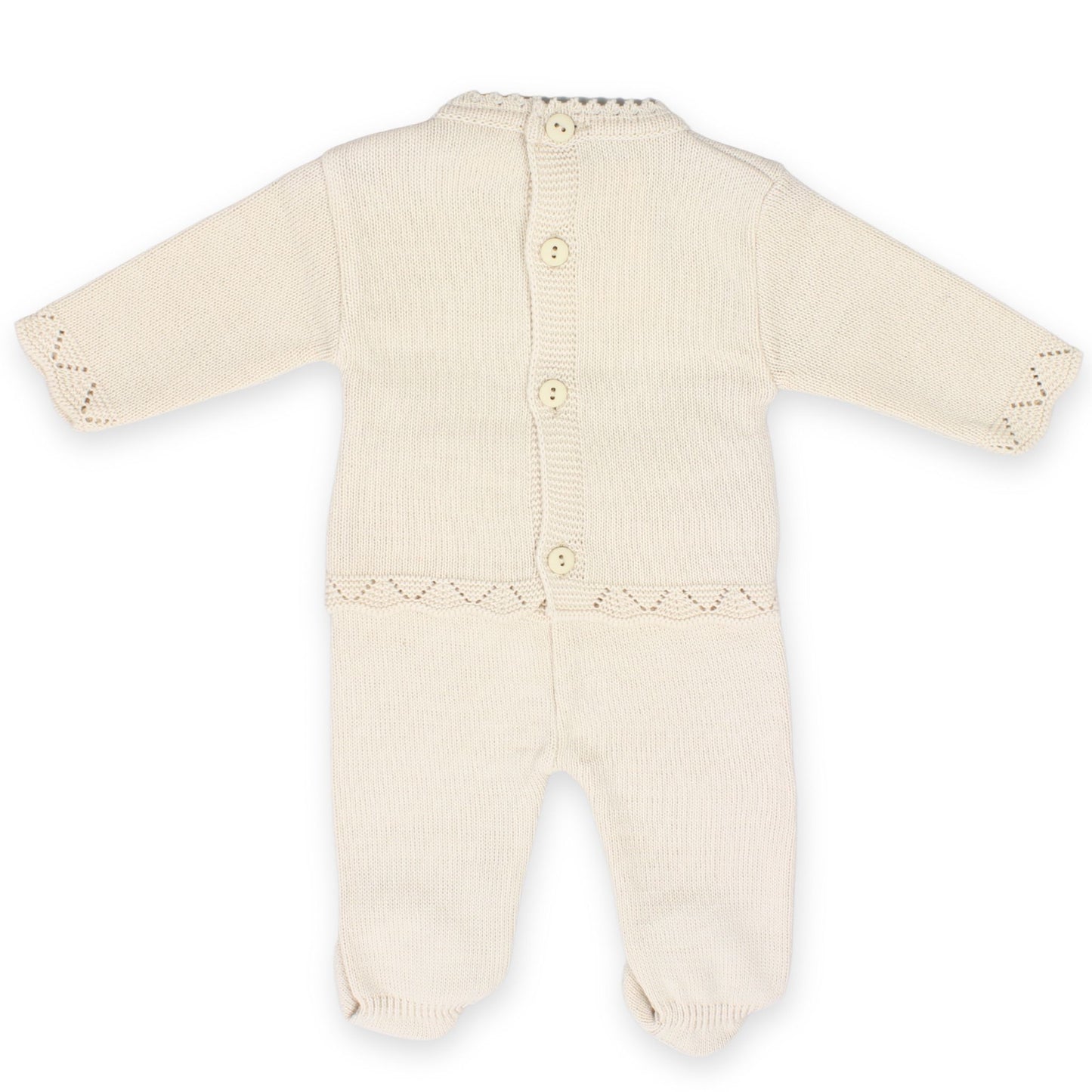 beige two piece knitted outfit