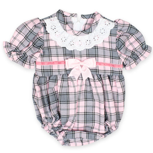baby girls pink tartan romper
