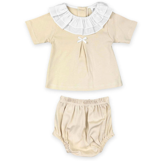 baby girls beige two piece cotton pex outfit