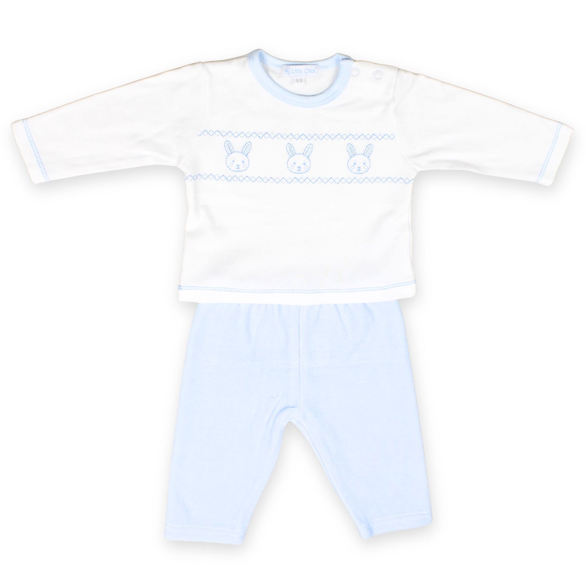 baby boys three piece velour outfit bunny embroidery