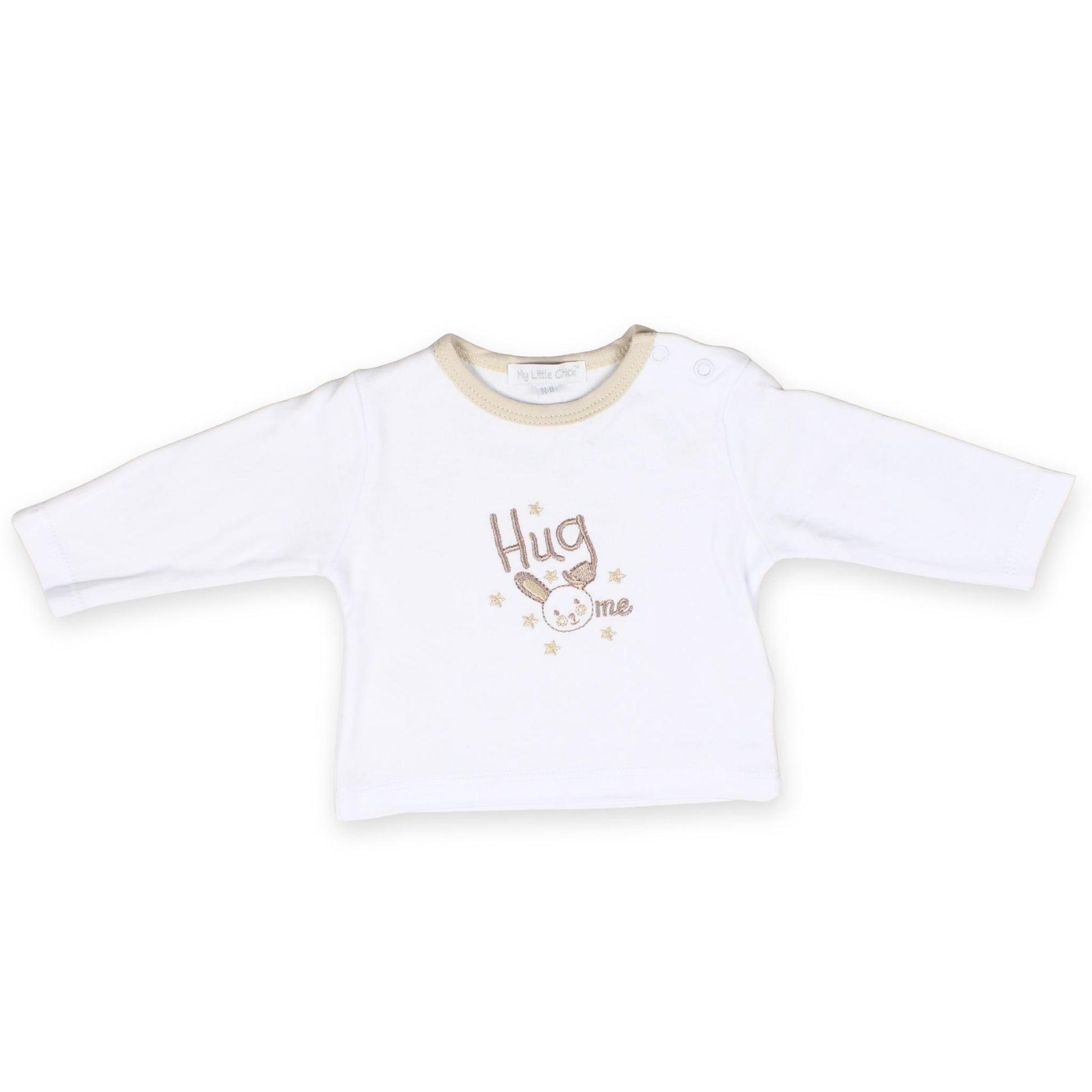 baby unisex beige three piece velour outfit hug me embroidery