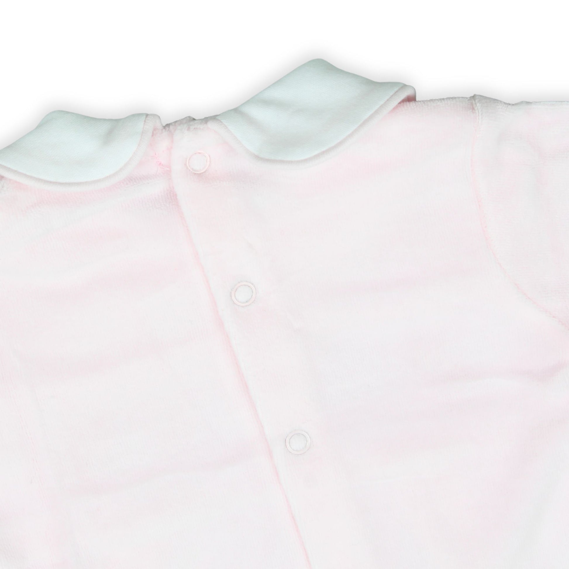 baby girls pink velour sleepsuit with embroidered tortoise smocking