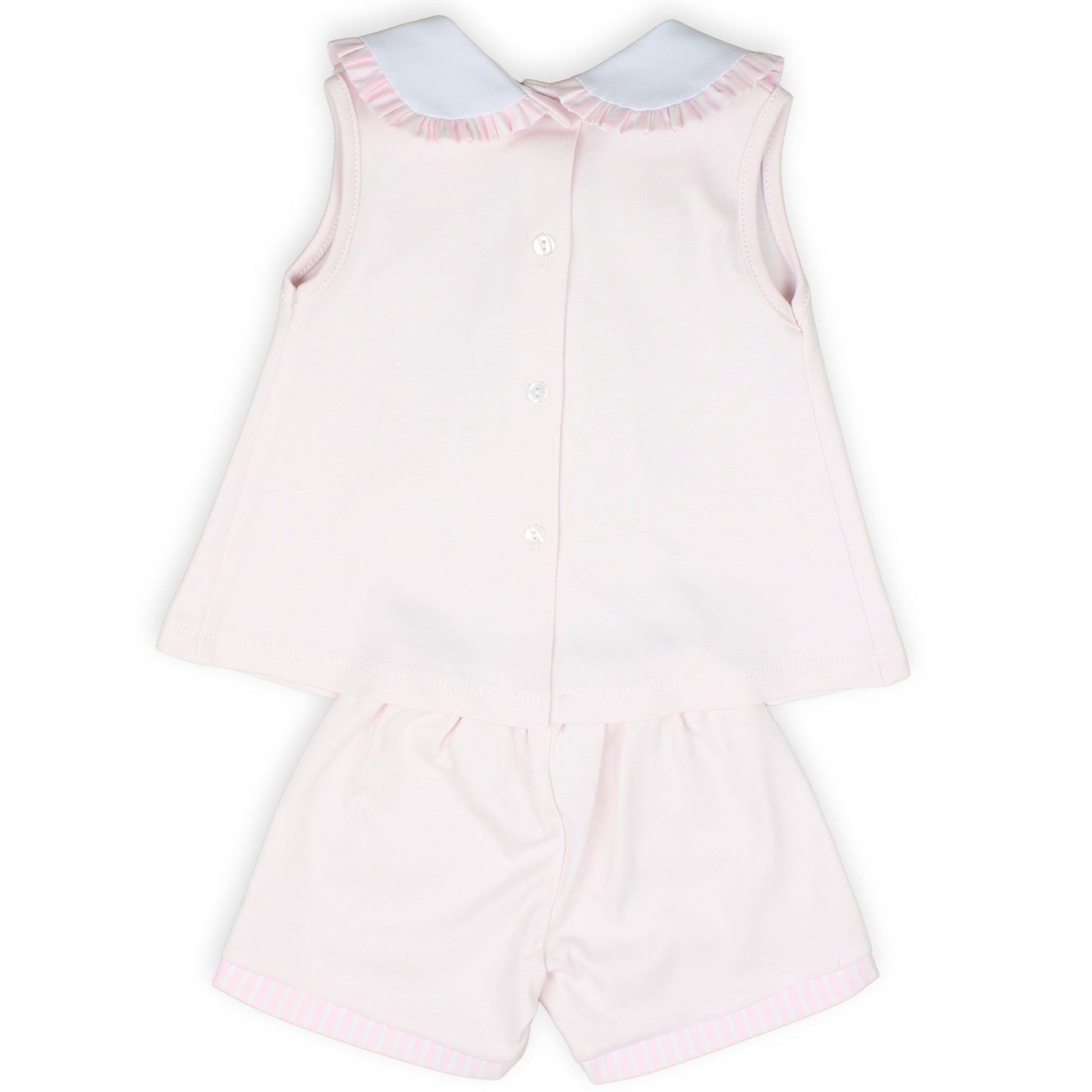 girls summer set, pink baby outfit, toddler girl shorts set, baby girl pink top and shorts, striped trim baby clothes, peter pan collar outfit, girls clothes 12 months to 4 years