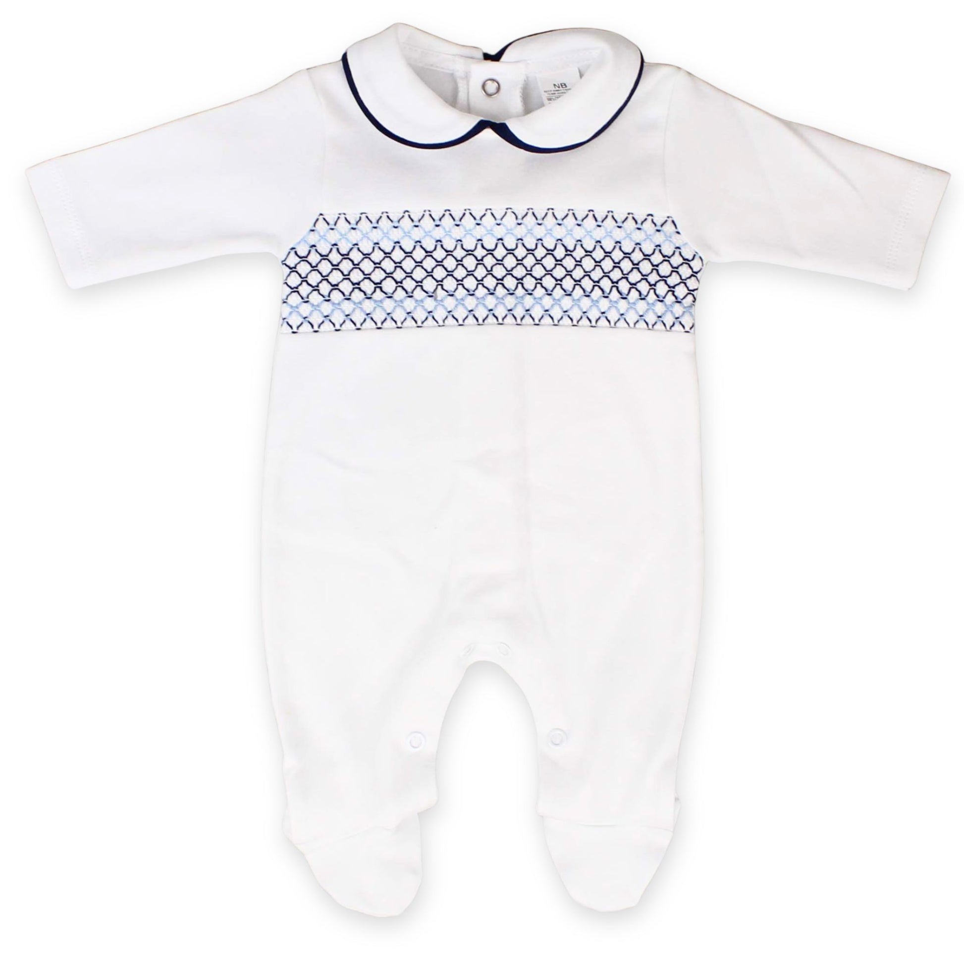 baby boy all in one sleepsuit with smocking