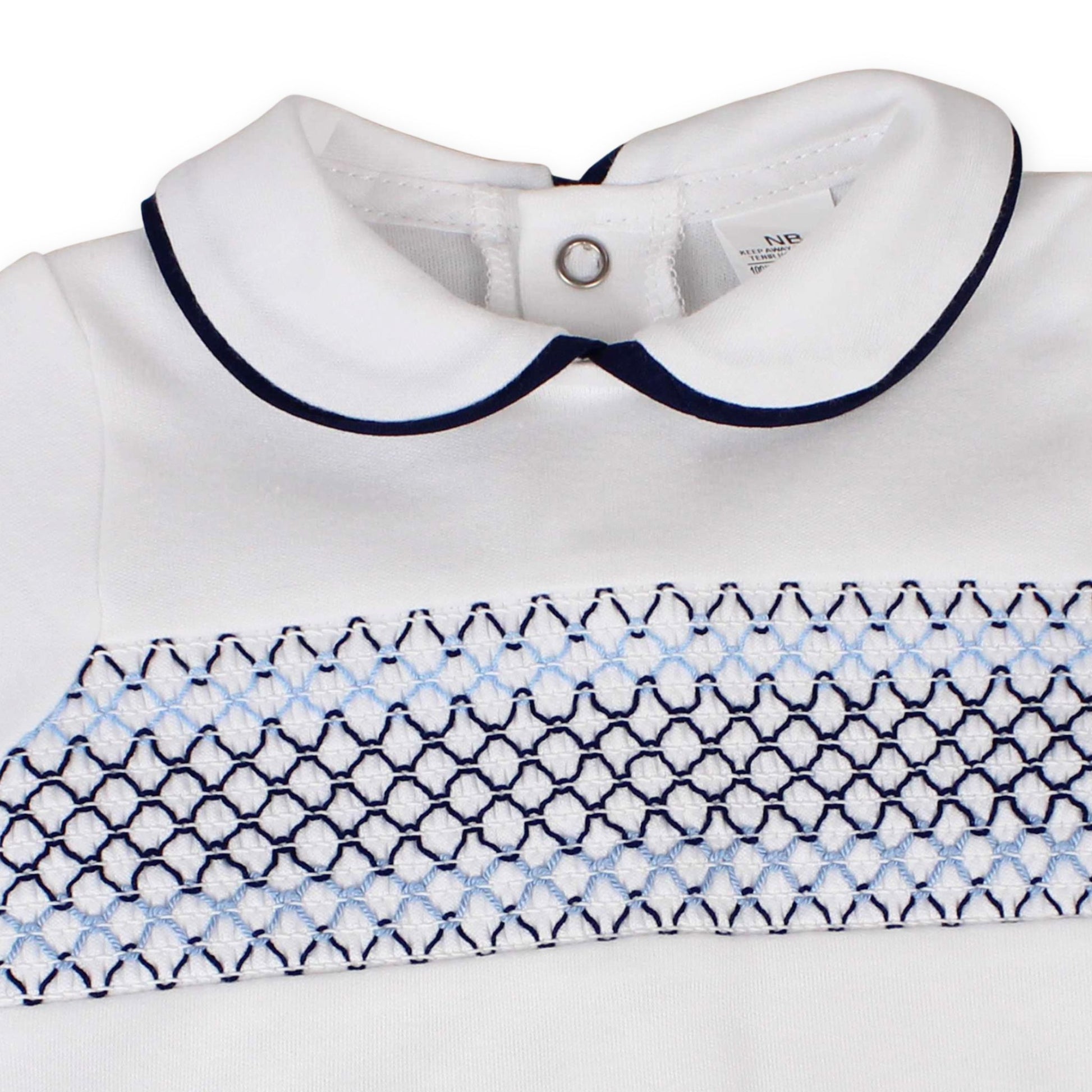 baby boy all in one sleepsuit with smocking