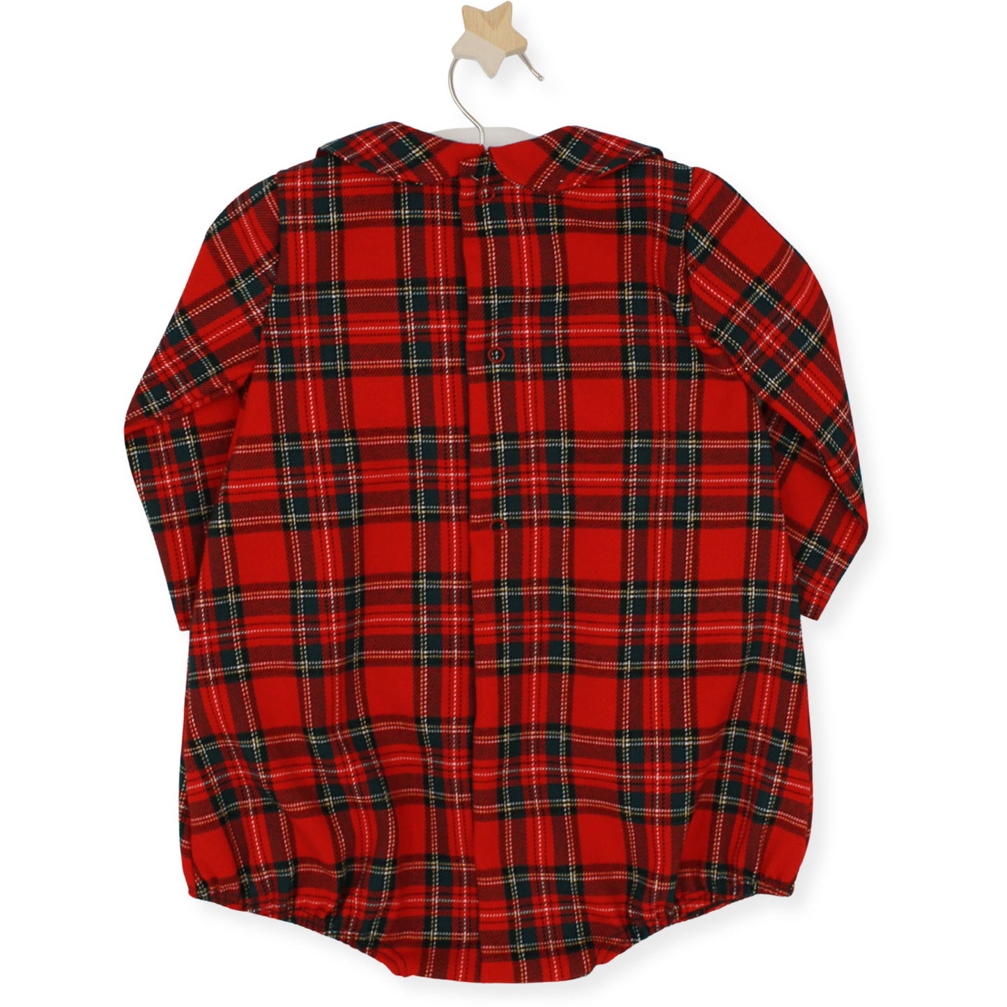 Rapife Red Tartan Baby Romper with Decorative Buttons and Peter Pan Collar