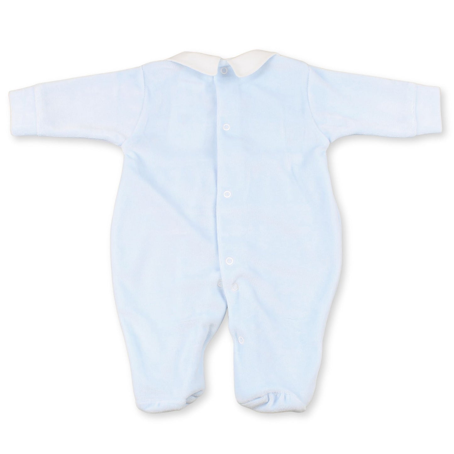 Light blue baby onesie on a white background