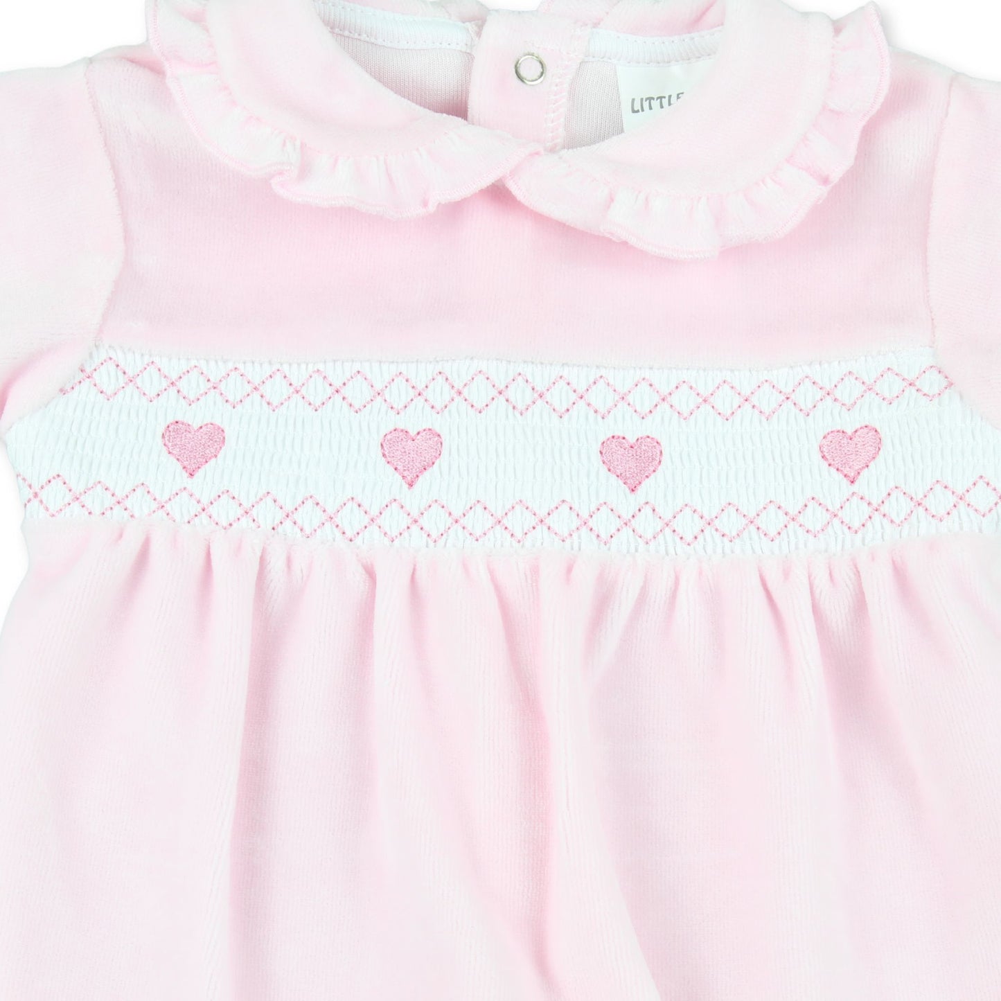 baby girls velour sleep suit little nosh with embroidered hearts
