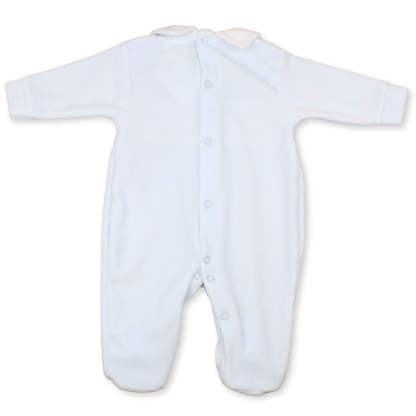 Little Nosh Baby Boys Blue Velour Sleepsuit with Smocking