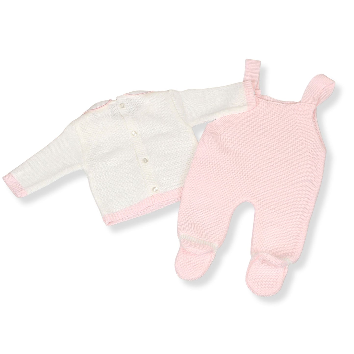 Pink Baby Girls Cable Knitted Dungarees and Jumper