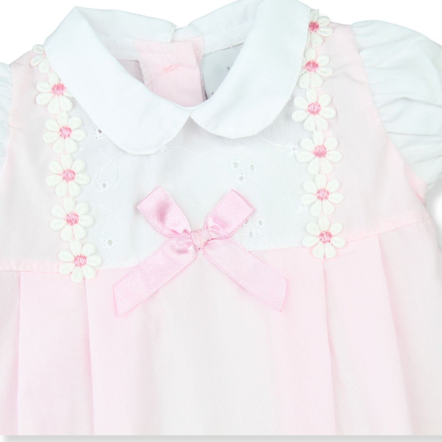 Pink Baby Girl's Romper with Satin Ribbon & Lace