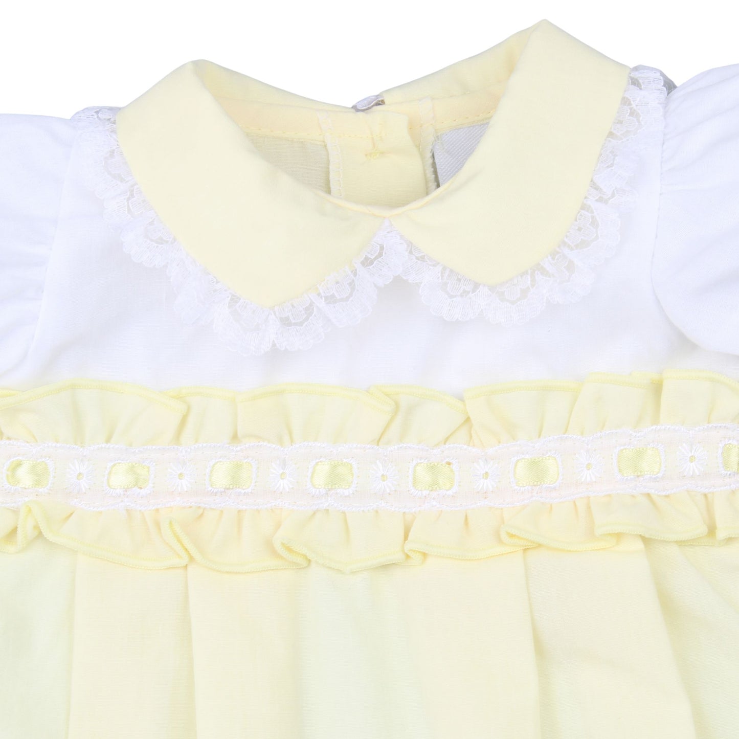 Baby Girls Lemon Romper with Lace Collar & Ribbon Detail – My Little Chick