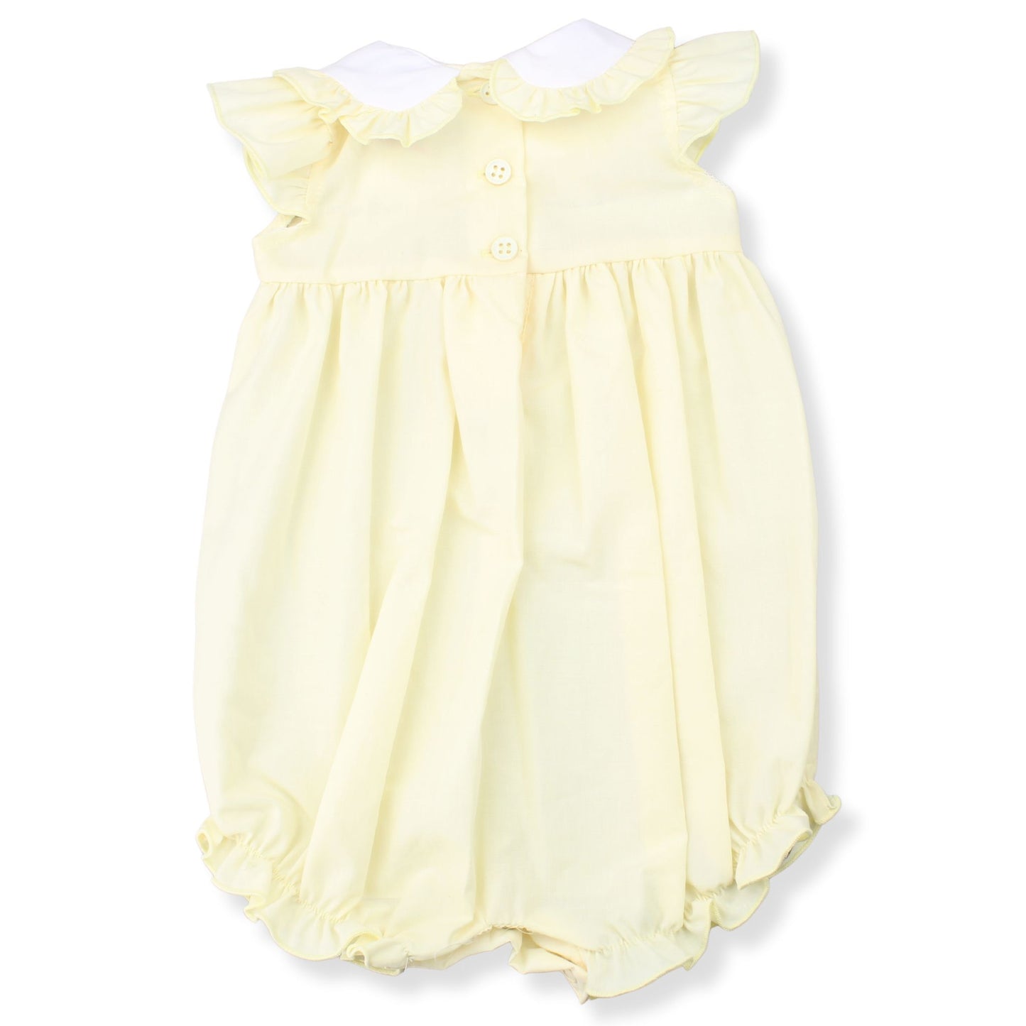Lemon Yellow Baby Girl's Romper with Bow & Frills