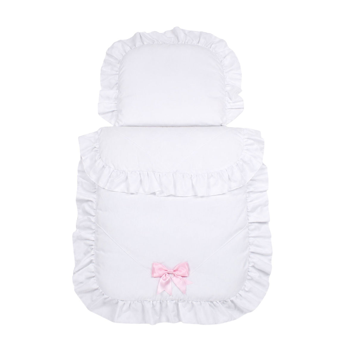 Baby Girl Pram Set - Quilt & Pillow - White / Pink