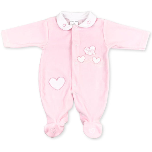 Baby girls heart velour sleepsuit