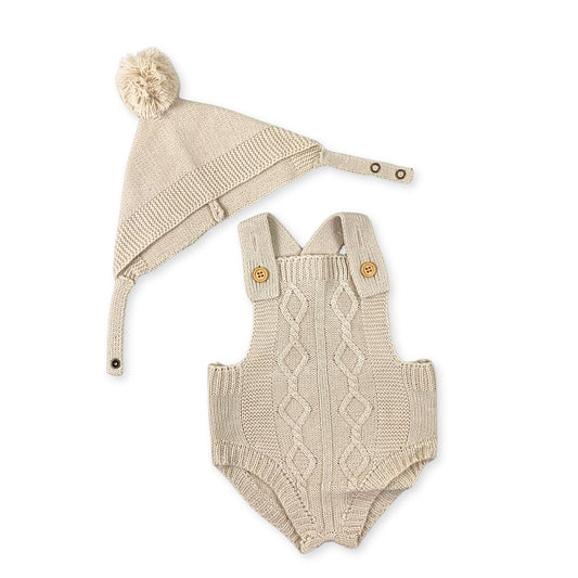 Baby Boys Two Romper and Hat Outfit - Beige