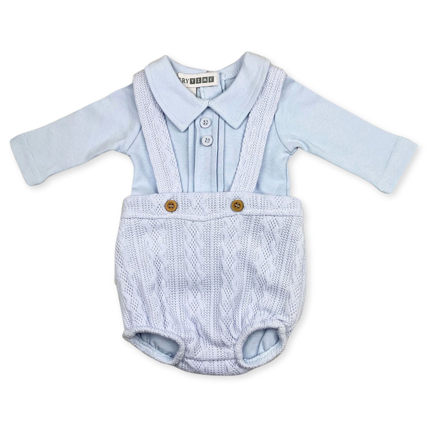 baby boys blue knitted two piece outfit