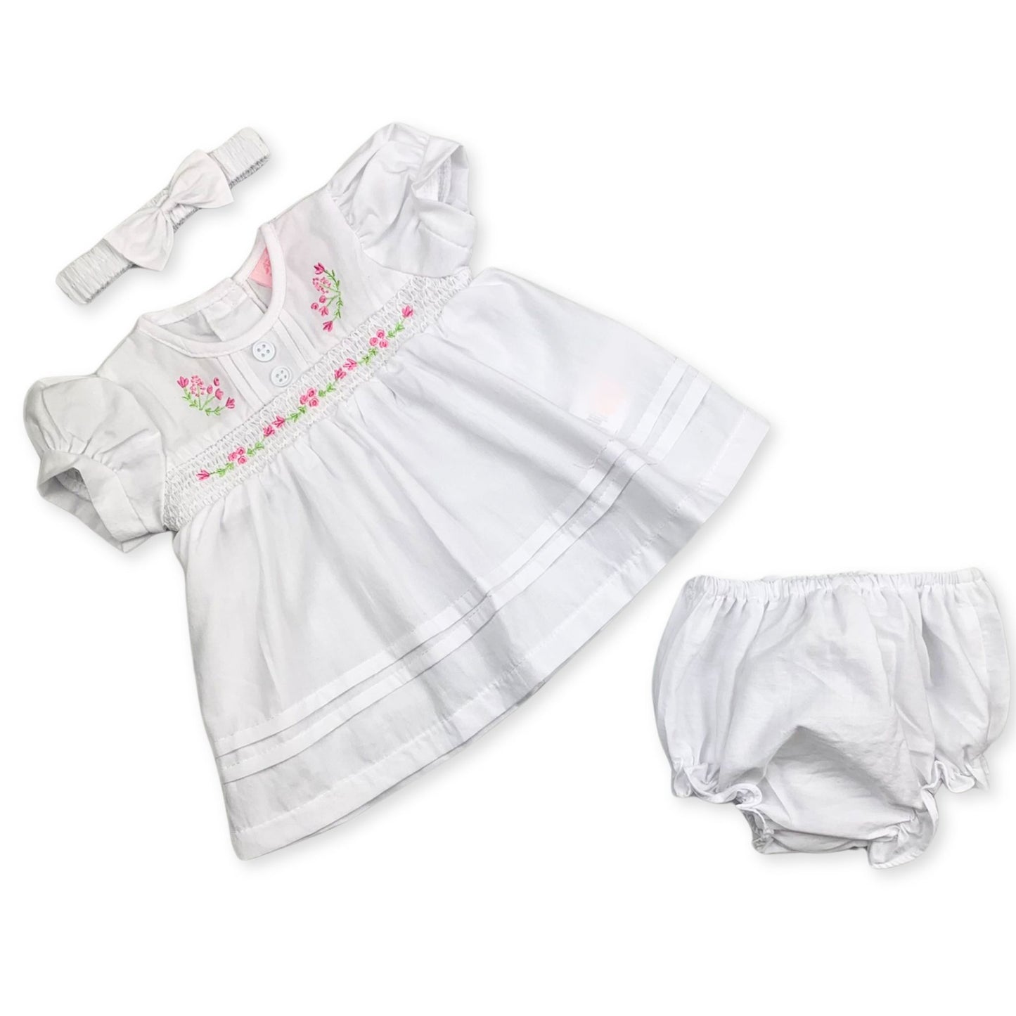 baby girls white summer dress with flowers embroidery headband and pants