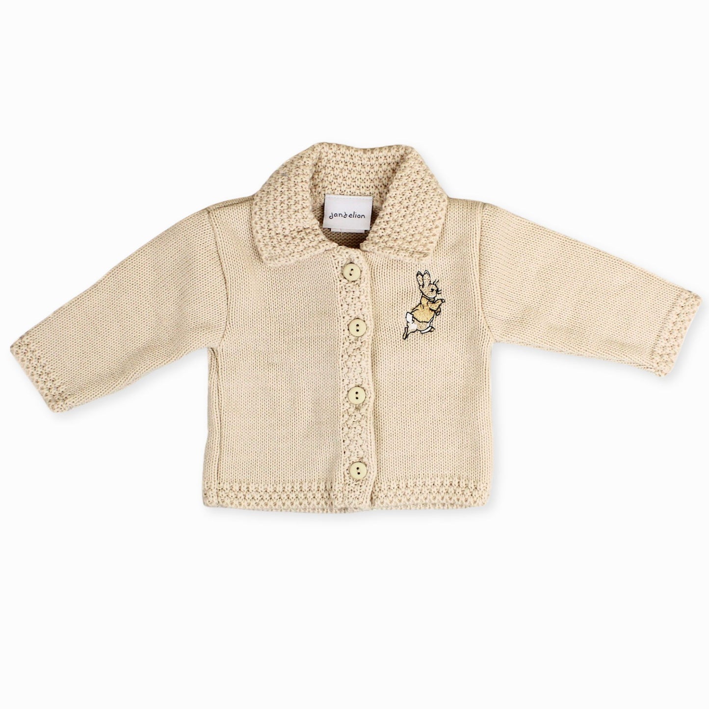 beige baby cardigan with rabbit