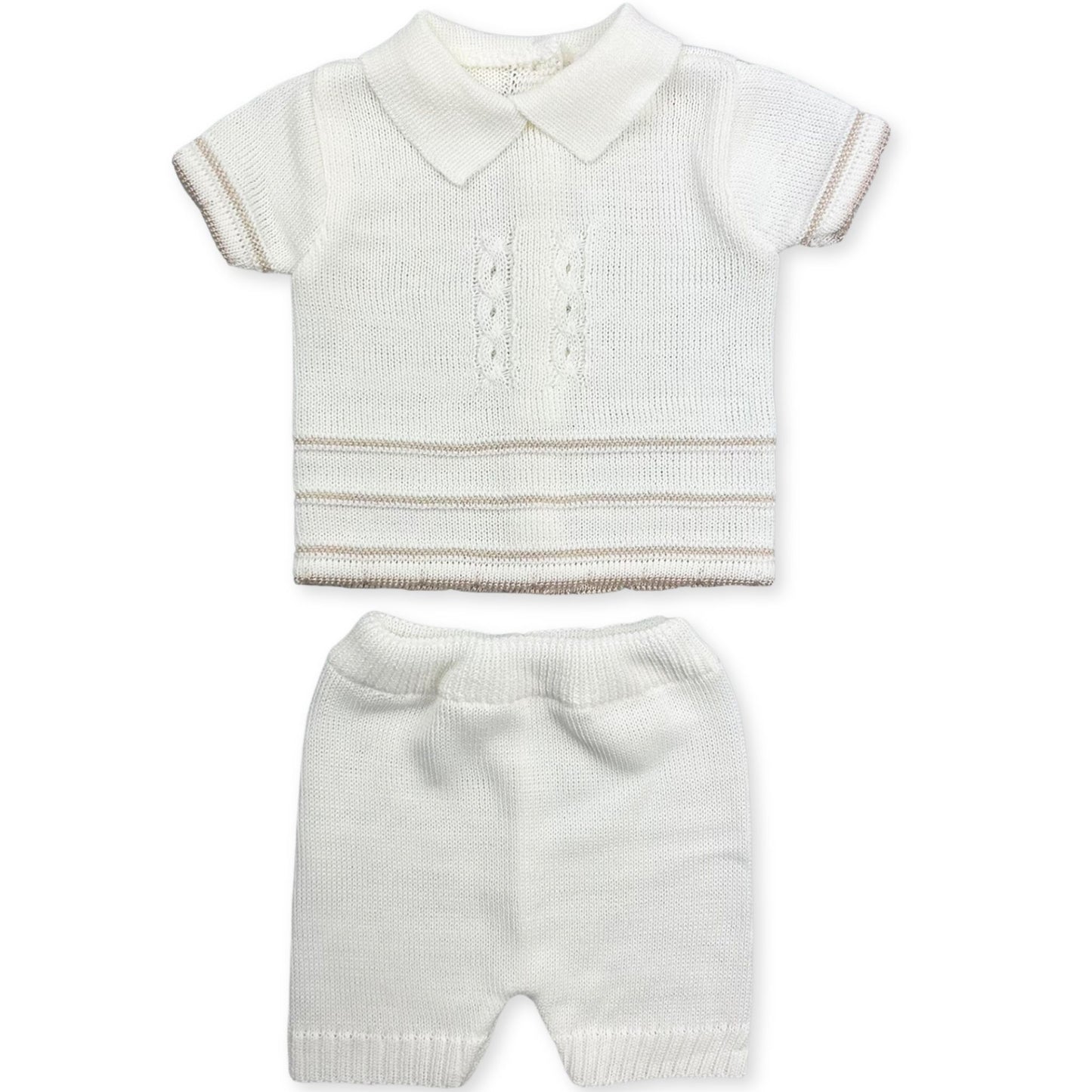 baby boys knitted two piece outfit cream beige