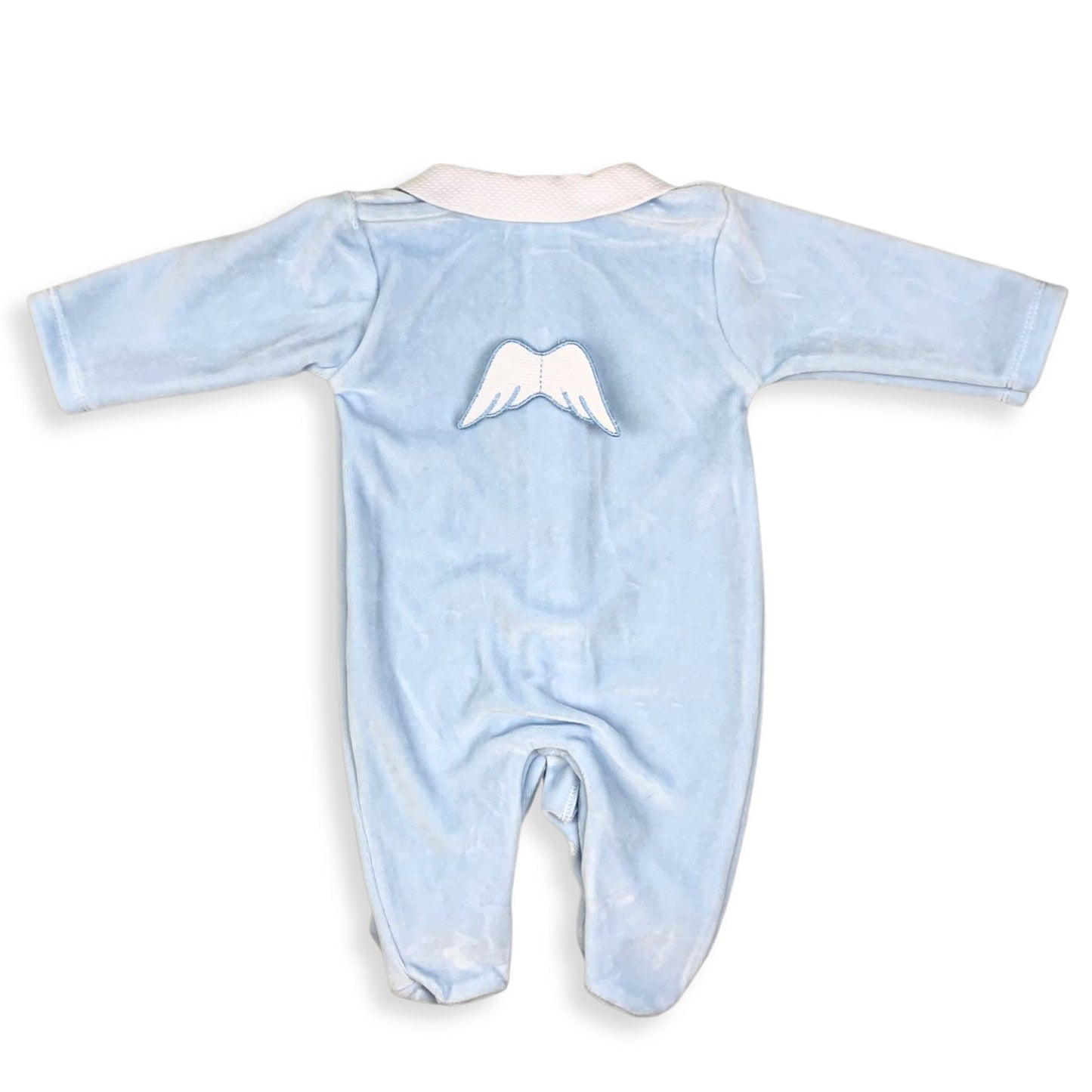 Baby Angel Wings Velour Sleepsuit with Hat - Blue