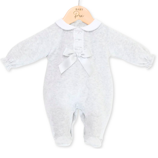 baby grey velour sleepsuit