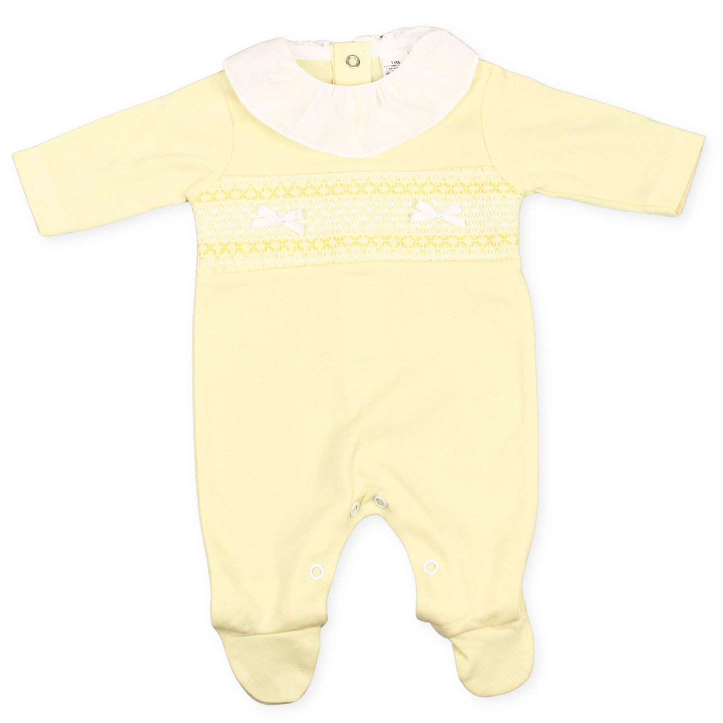 lemon all in one cotton baby sleepsuit with smocking baby girls
