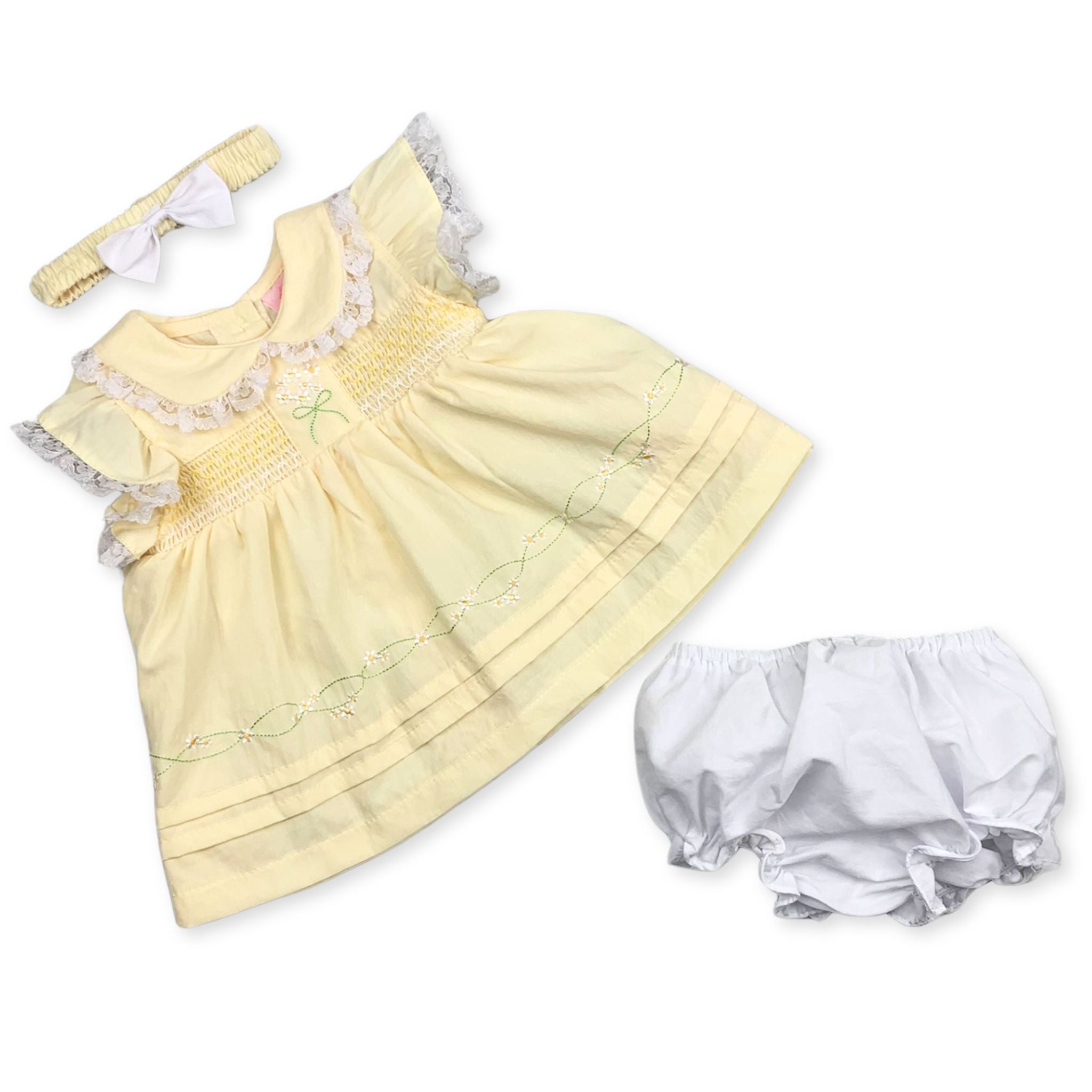 Grey Minnie Summer Dress for Baby Girls – 2PC Top & Yellow Trouser Set